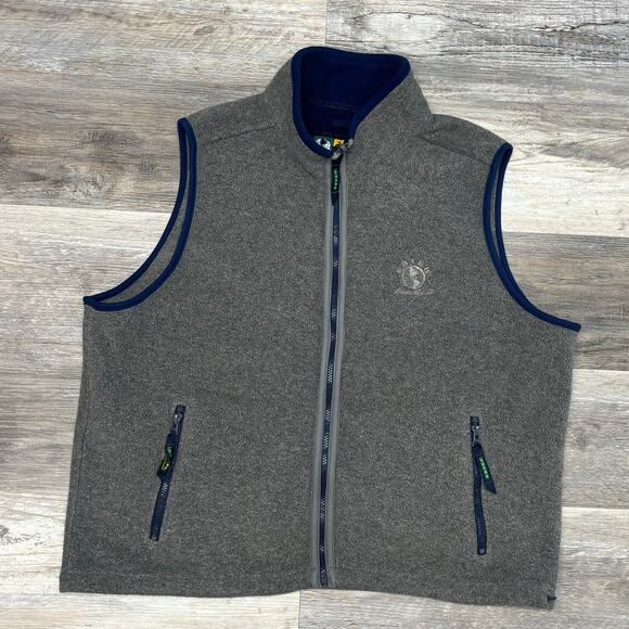 Vintage 90s Eddie Bauer Ebtek Polartec Men L Gray Blue Full Zip Mock Fleece Vest - Picture 1 of 10